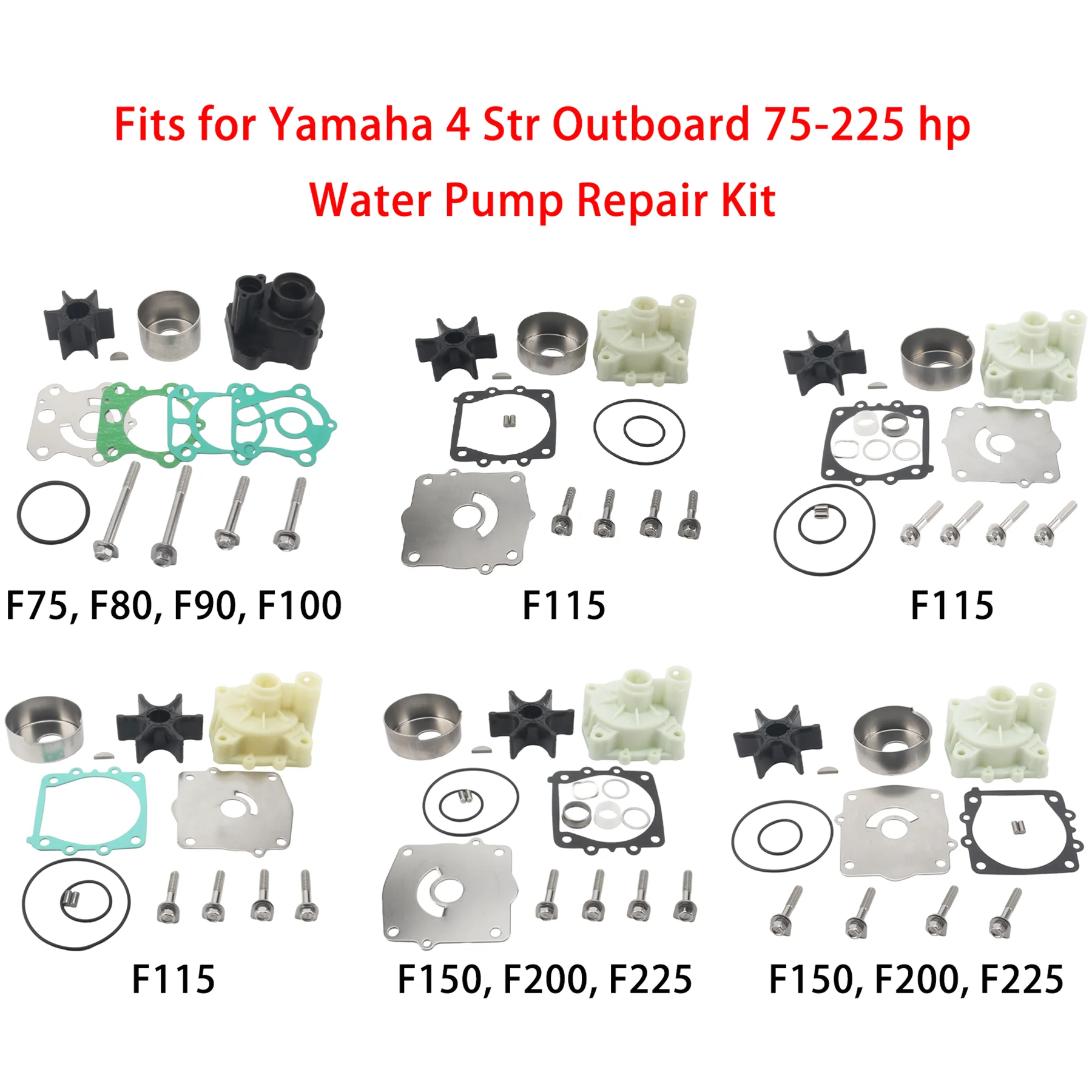 

Ремкомплект крыльчатки водяного насоса 67F-W0078 для подвесных лодочных моторов Yamaha 4-тактных 75, 80, 90, 100, 115, 150, 200, 225 л.с. (аналоги 68V-W0078, 61A-W0078)