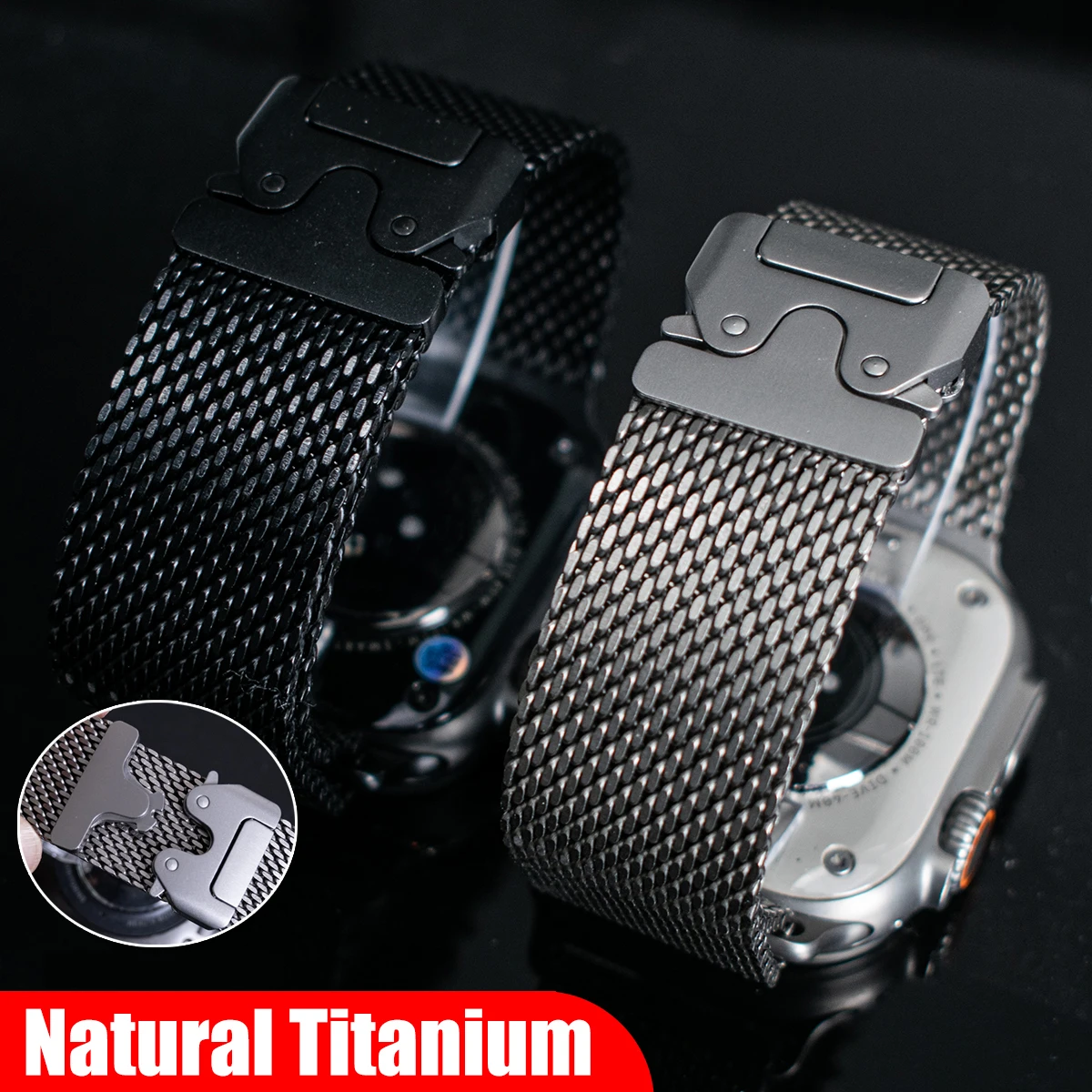 Pure Titanium Band for Apple Watch Ultra 2 49mm Series 10 9 8 7 6 5 Titanium Milanese Loop for IWatch Secure Parachute Buckle
