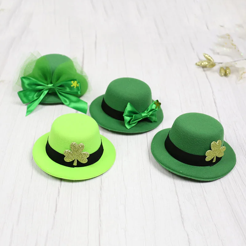 Saint Patricks Day Green Top Hat Holiday Green Caps Accessory For Irish Festival Party Dress-up Costume and Tree Topper Supplies