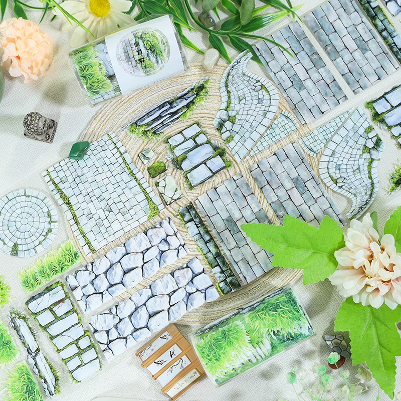 70mm * 200cm 빈티지 청석 벽돌 식물 풍경 PET 테이프 크리 에이 티브 DIY 저널 재료 콜라주 스크랩북 편지지