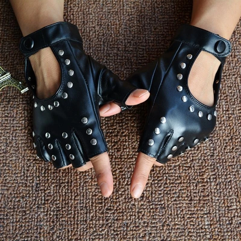5asd Women Girl Riding Rading Radsporthandschuhe Cosplay halbe Finger PU -Handschuhe für Mädchen Rocker Star PU -Handschuhe