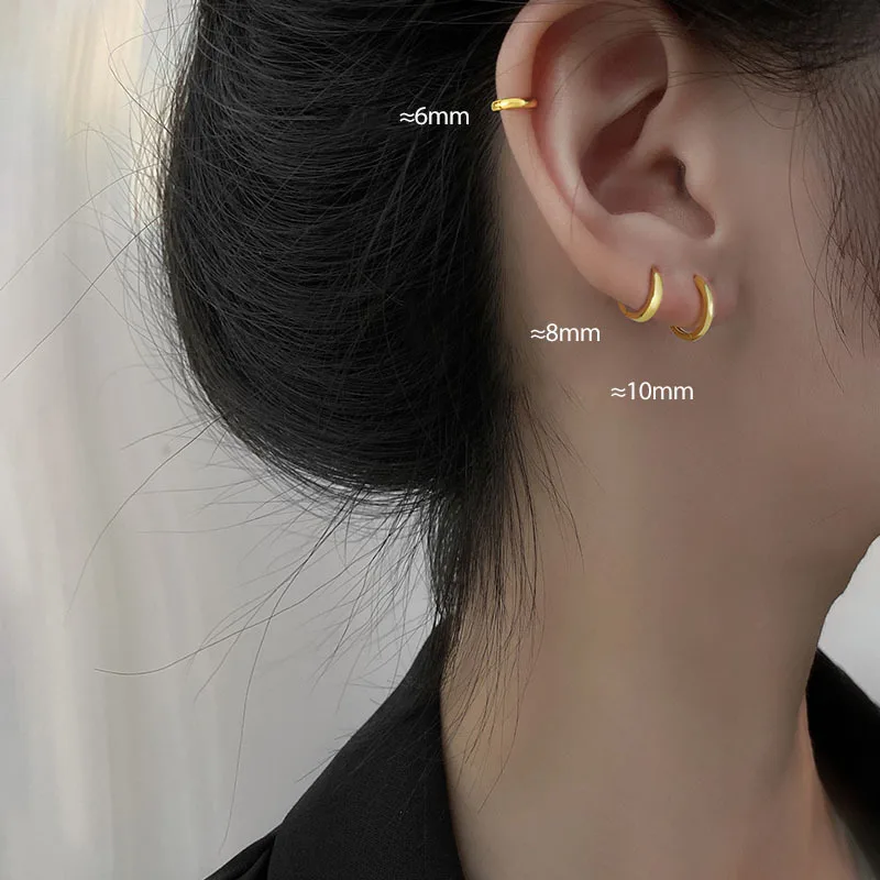 2024 New Simple Gold Color Silve Small Hoop Earrings for Women Korean Style Temperament Ear Piercing Jewelry Pendientes