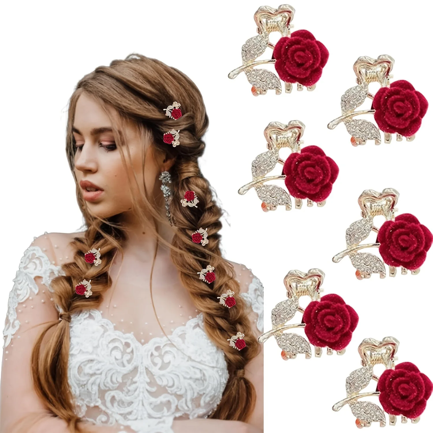 

2 Pcs Beautiful Red Rose Flower Hair Clips Pretty Rose Metal Mini Decorative Hair Clips Woman Hair Accessories Gift For Girls