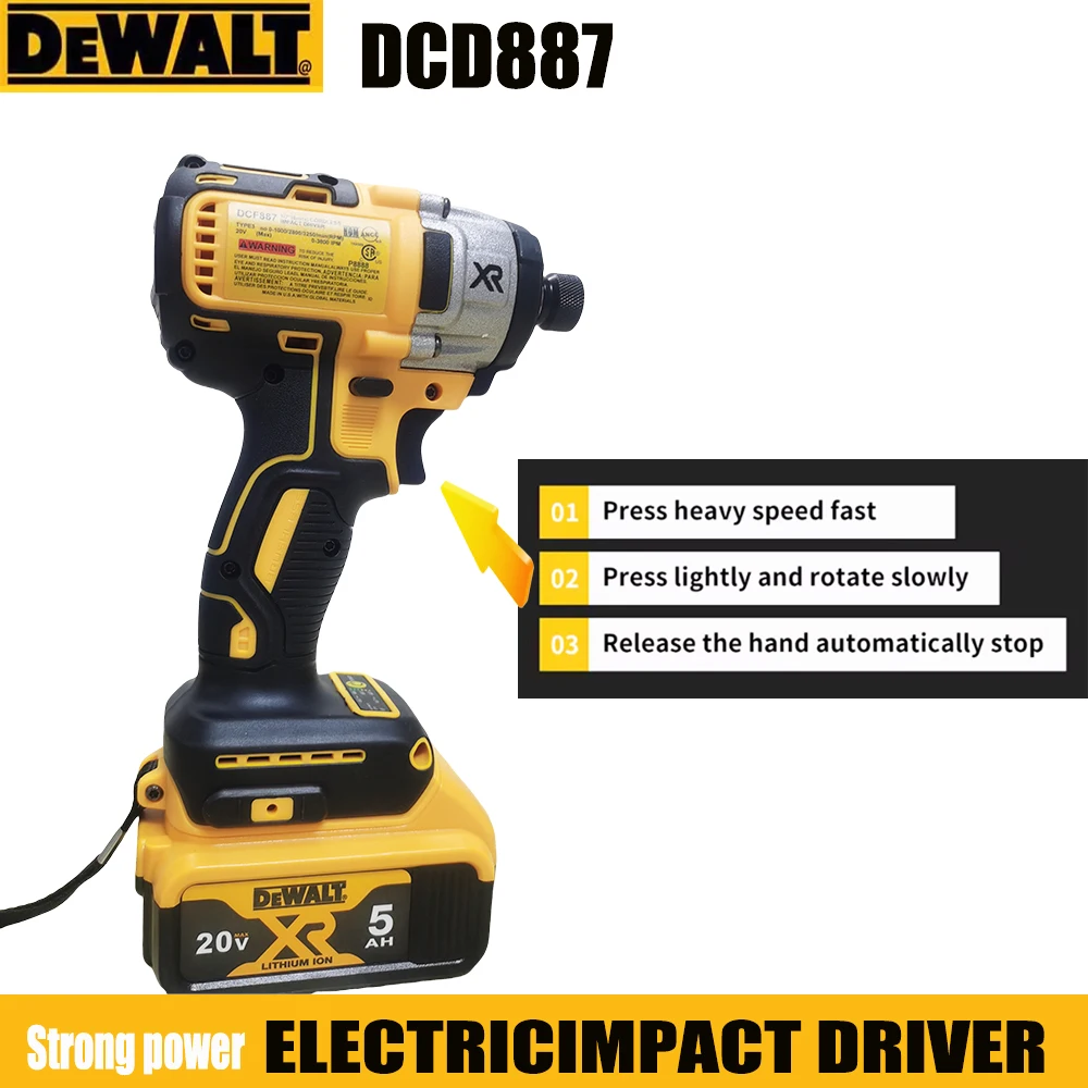 

Dewalt DCD887 cordless 250RPM brushless motor 1/4 electric screwdriver,impact drill,long battery life,strong power,easyoperation