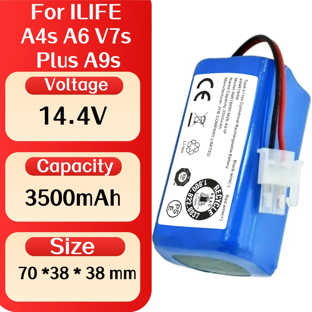14.4V 3500mAh Replacement Battery 18650B4-4S1P-AAF-4 UR18650ZT-4S1P-AAF for ILife V7s V50 Pro Genio Deluxe 500 Robot Vacuum