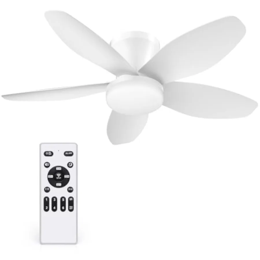 35 Inch Ceiling Fan with Lights and Remote Control, Quiet Modern Low Profile Fan Light with 6 Speeds, Dimmable LED, Reversible