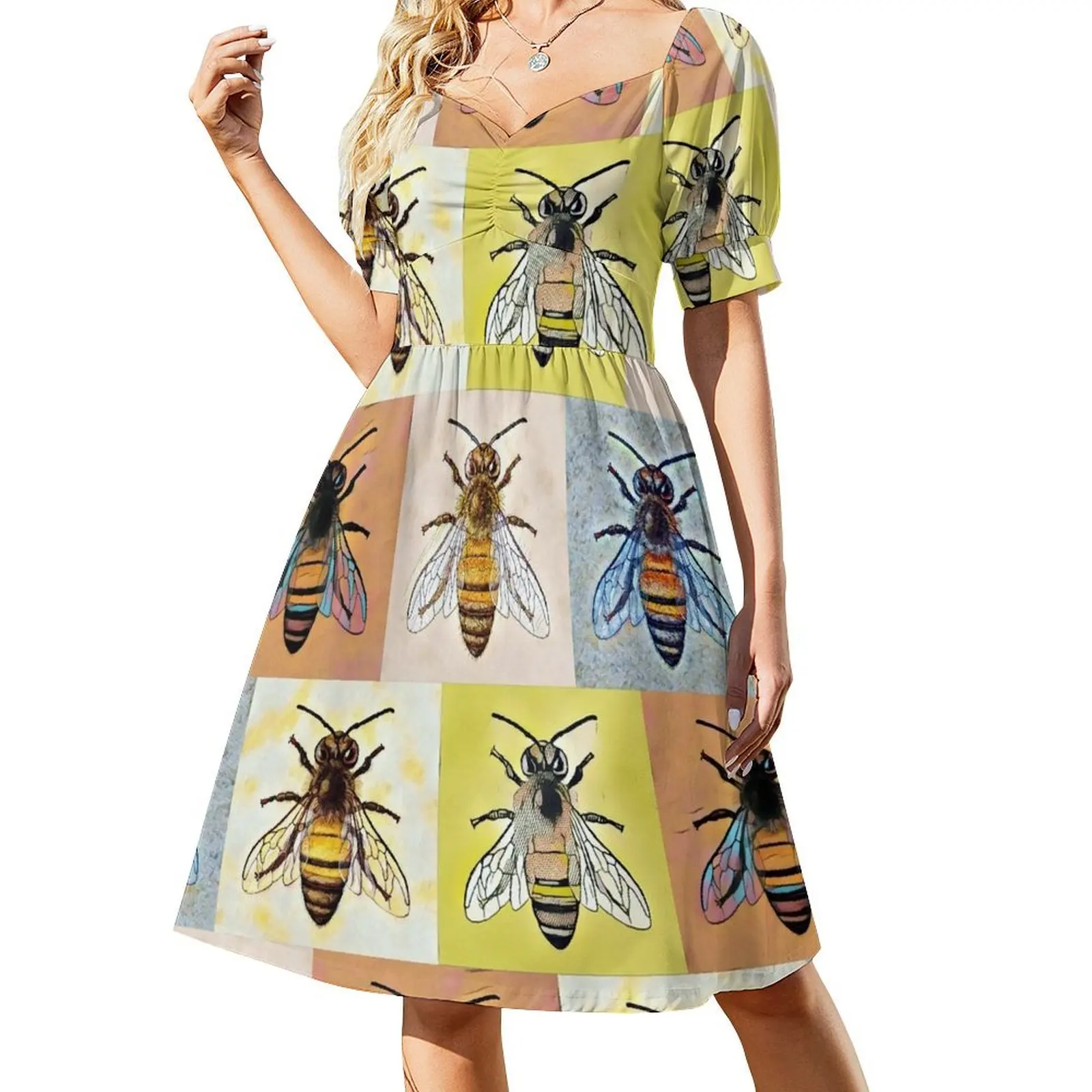 

Honey Bees Forever Pattern Short Sleeved Dress luxury woman evening dress Women's skirt dresses for womens 2025 Dress