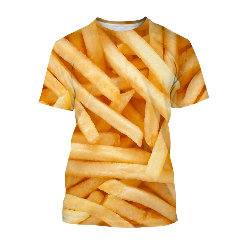 New Summer Tide French Fries Picture Men T-Shirts  Casual 3D Print Tees Hip Hop Personality Round Neck Short Sleeve Quick-Dry