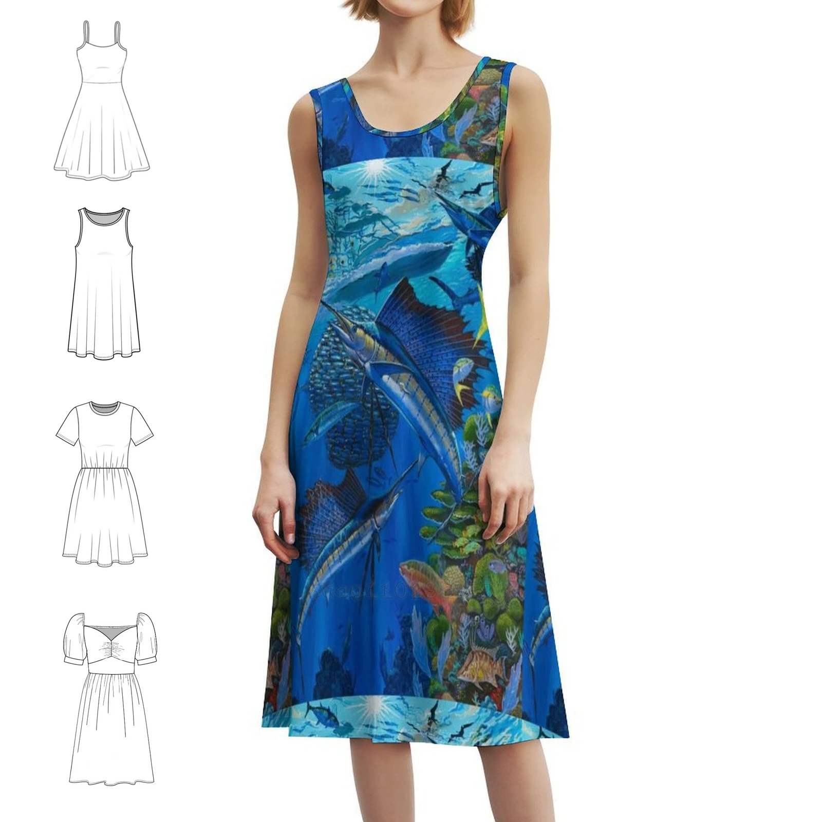 

Sailfish Reef Women's Hip Hop Streetwear Dress Graphic Print Party Club Wear Sailfish Billfish Reef Sportfishing Evening Dress