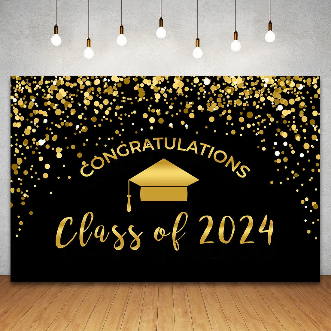 Happy Graduation Backdrop Congrats Grad Party Black and Gold Glitter Balloons Congratulations Graduates Photography Background