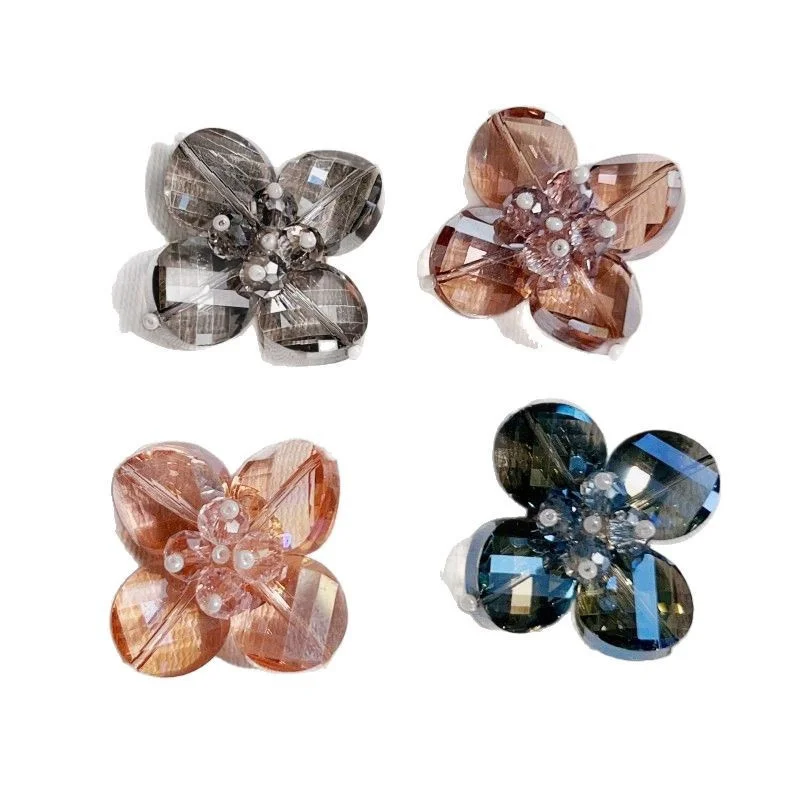 Min order 20pcs/lot color glass petal handmade weave cartoon flowers shape floral diy jewelry garment hair accessory