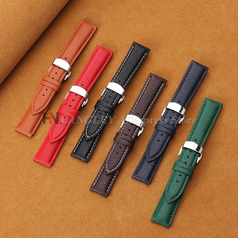 12/14/16/18/19/20/22/24mm Kalbsleder-Uhrenarmband mit Litchi-Prägung, Echtleder-Armband mit Schmetterlingsverschluss, Uhrenzubehör – Detail 17