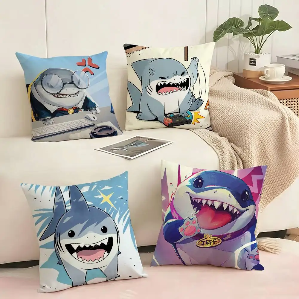 Cute Jeff The Land S-Shark  Square Double-Sided printed Pillow Case Bedroom Bedside Pillow Sofa Cushion Cover Gift