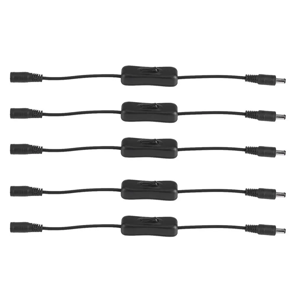 5 Pack Male to Female Connector LED Strip Light Wire Switch DC 12-24V 5.5 X 2.1mm Inline On/Off Switch Cable Black or White