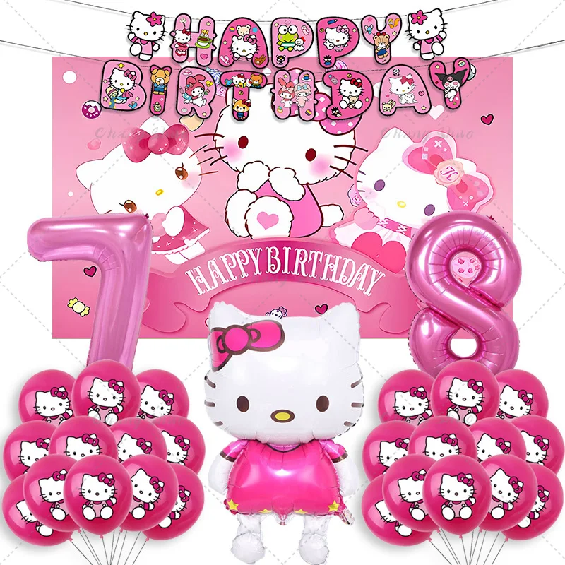 

Hello Kitty Theme Birthday Party Decorations Balloon Set Cartoon Cat Aluminum Foil Balloons Girls Favors Baby Shower Supplies