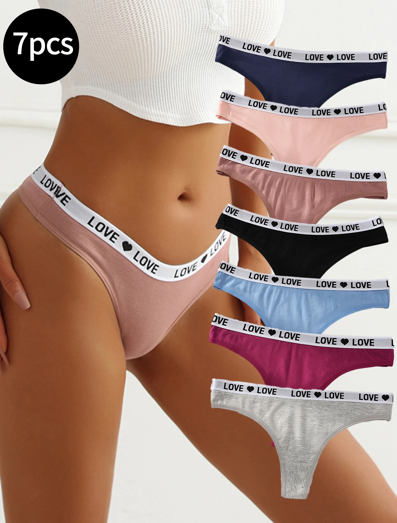 7-piece simple letter heart-shaped women's thong seamless comfortable low-rise women's panties