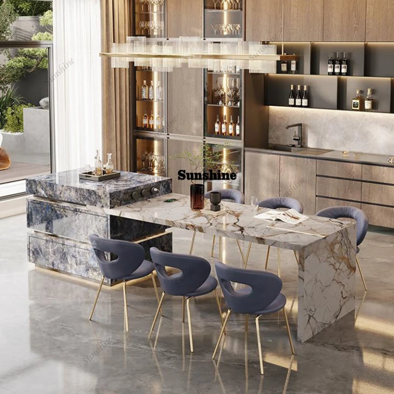 Turquoise Stone Extendable Kitchen Island, Dining Table & Breakfast Bar Combo, Stain Resistant & Durable, Custom Modern