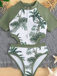 2026 Print Hollow Girls Swimsuit One Piece Green Kids Swimwear Female Children's Bathers Bathing Swimming Swim Suit Beachwear