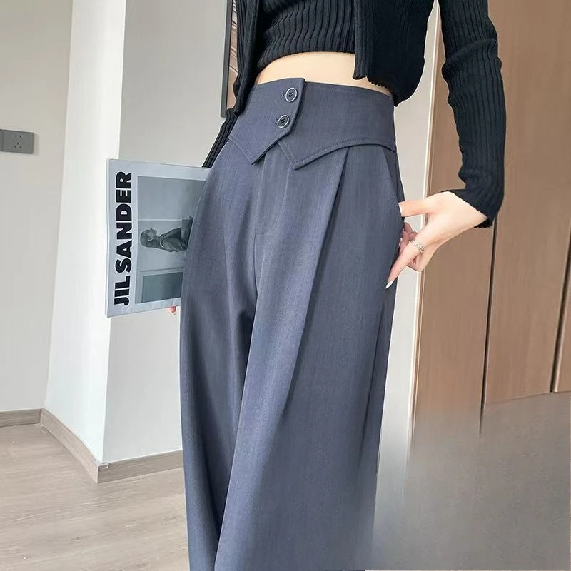 

Костюм, широкие брюки, женские осенние 2021, новый дизайн с высокой талией, прямые брюки, повседневные универсальные однотонные брюки в пол