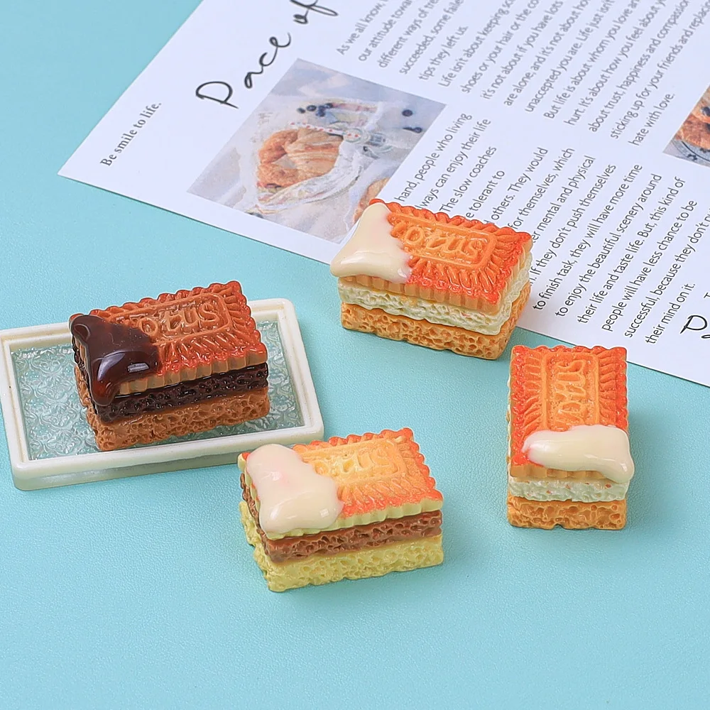 5/50Pcs Simulation 3D Biscuits Custard Resin Cake DIY Dollhouse Flatback Cabochon Fake Food Decoration Kitchen Accessories