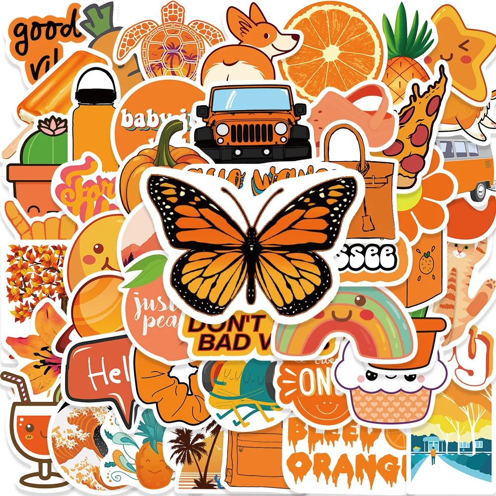 50pcs Cartoon Orange Stickers Small Fresh Cute Graffiti Decoration DIY for Scooter Laptop Waterproof Wholesale Kids Toys Gift