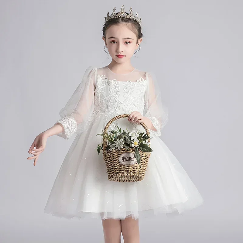 Girls' dress 2024 new Korean version puffy skirt children's dress, baby girl princess dress, piano performance dress, spring