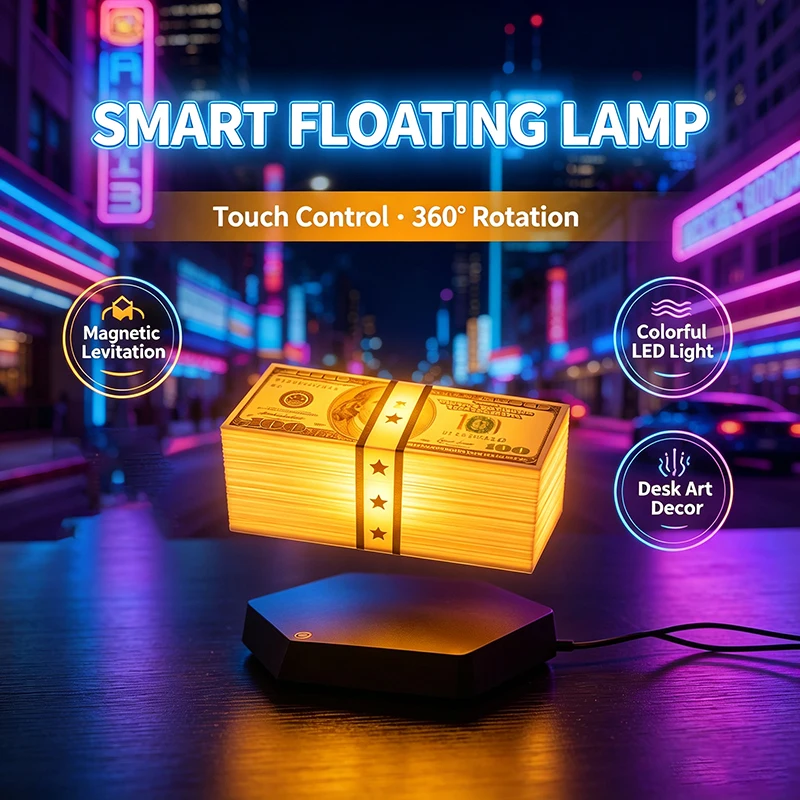 Floating GTA Money Lamp 3-Color 3D Magnetic Levitation LED Night Light 360 Rotating Display Desk Decoration for Game Room Decor