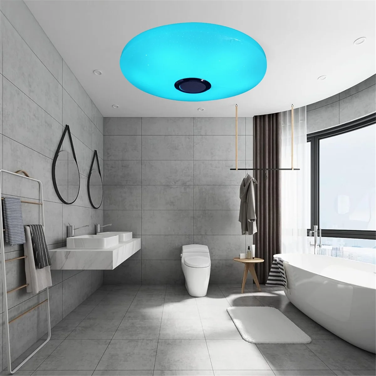 Plafonnier LED avec télécommande, haut-parleur Bluetooth RVB, montage encastré, luminaire de douche, prise UE, 24W, 12"