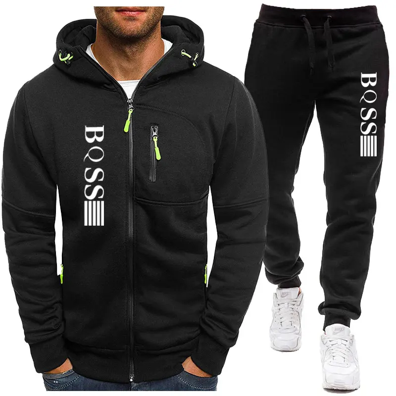 Fall/winter New Men's Tracksuit Fleece Lined Hooded Sweatshirt + Sweatpants 2 Sets Outdoor Sports Running Casual Men's Clothing