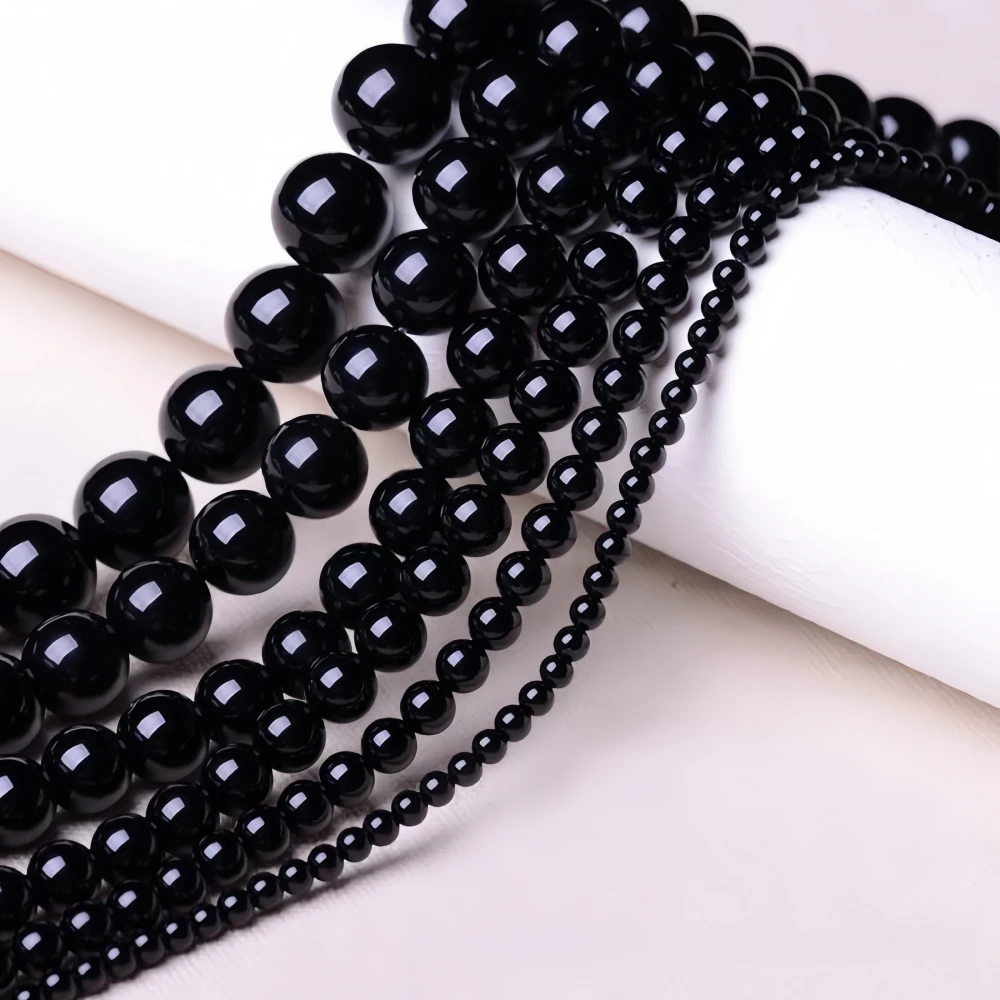 4/6/8/10/12mm Naturstein Schwarzer Obsidian Perlen Polierte Runde Lose Abstandsperlen für Schmuckherstellung DIY Handwerk Handgemachtes Zubehör