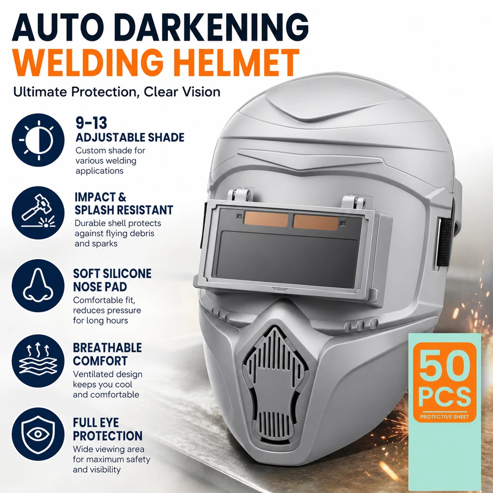 

Professional Auto Darkening Welding Helmet, Adjustable Shade 9-13 Welding Mask with Silicone Nose Pad, Breathable Padding Hood