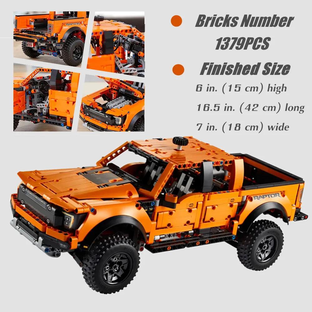 High-Tech Ford Raptors F-150 Pickup Truck Racing Car MOC 42126 Building Block Bricks Educational Toys For Kids Christmas Gifts