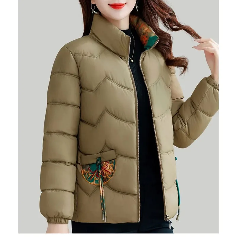 2024 Female Embroidery Parkas Jacket Winter Ladies Large Size 5XL Cotton Padded Coat Korean Mom's Outfit Down Cotton Outwear