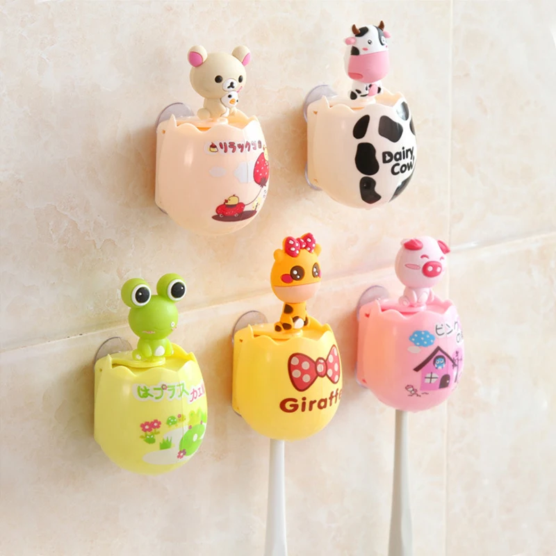 1PC Cartoon Animal Toothbrush Holder Wall Mounted Toothbrush Suction Cup Storage Rack Bathroom Storage Rack Toothbrush Container