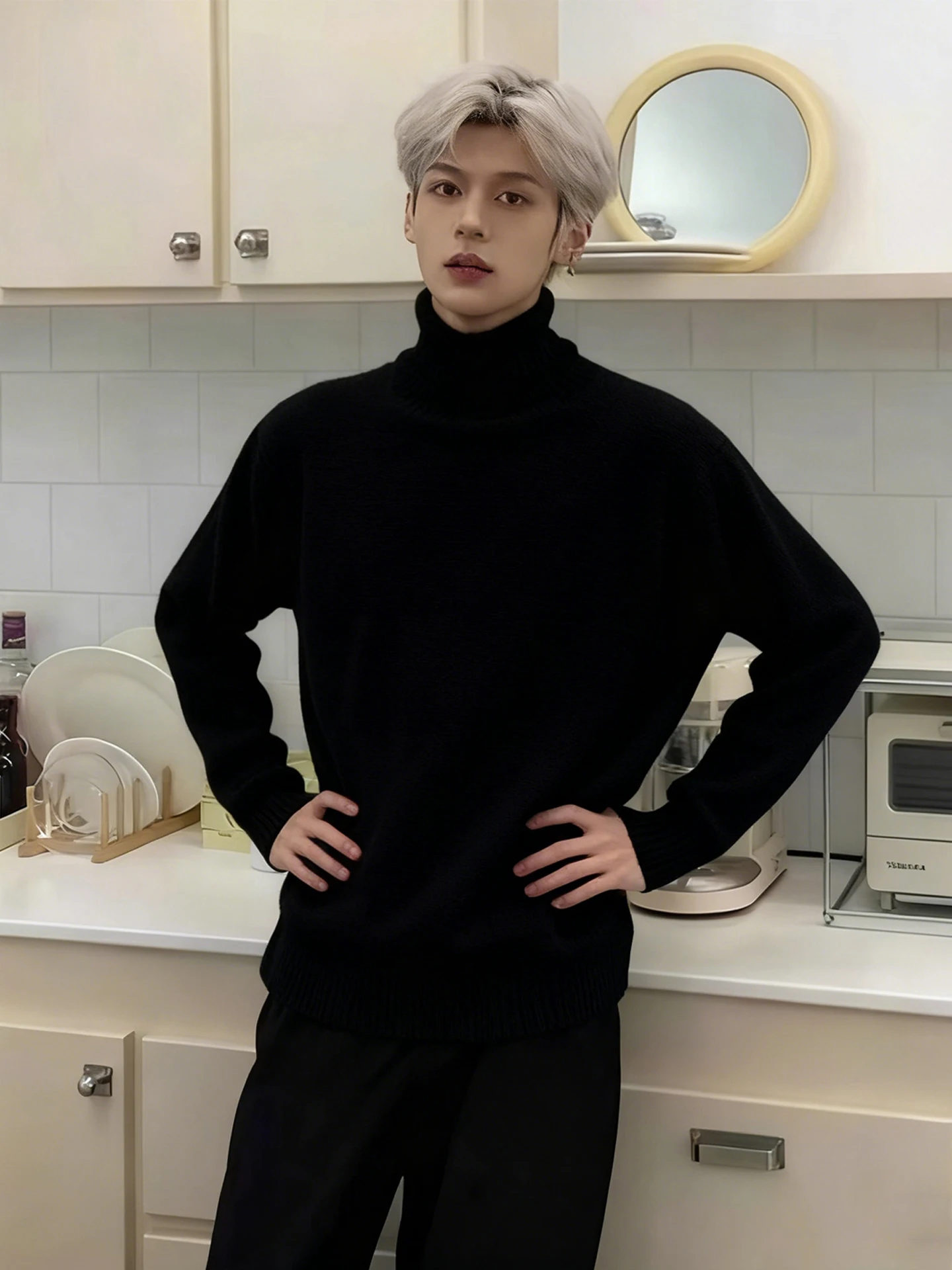 

American Sle Men's High Collar Fce Lined Knitwear Winter Thi Warm Close Fit Base Layer irt Casual Long Sve Crew N...