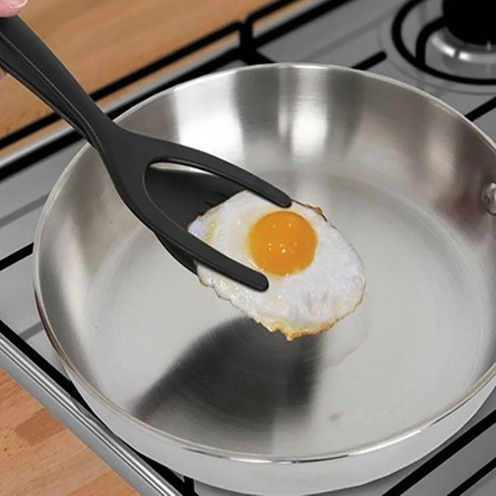 

2 In 1 Multi-Functional Non-Stick Food Clip Tongs Fried Egg Cooking Turner Pancake Spatula Pizza Barbecue Omelet Kitchen Clamp