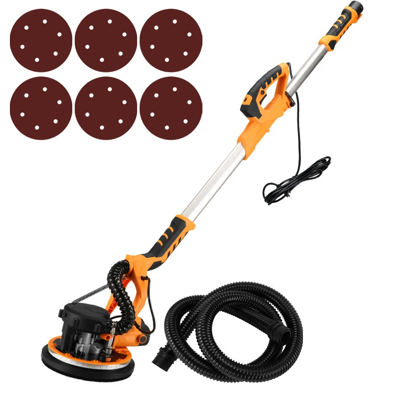 9-inch Electric Drywall Sander 225MM Wall Grinding Machine Putty Dustless Self -vacuum LED Long Rod Polishing Sand Paper Machine