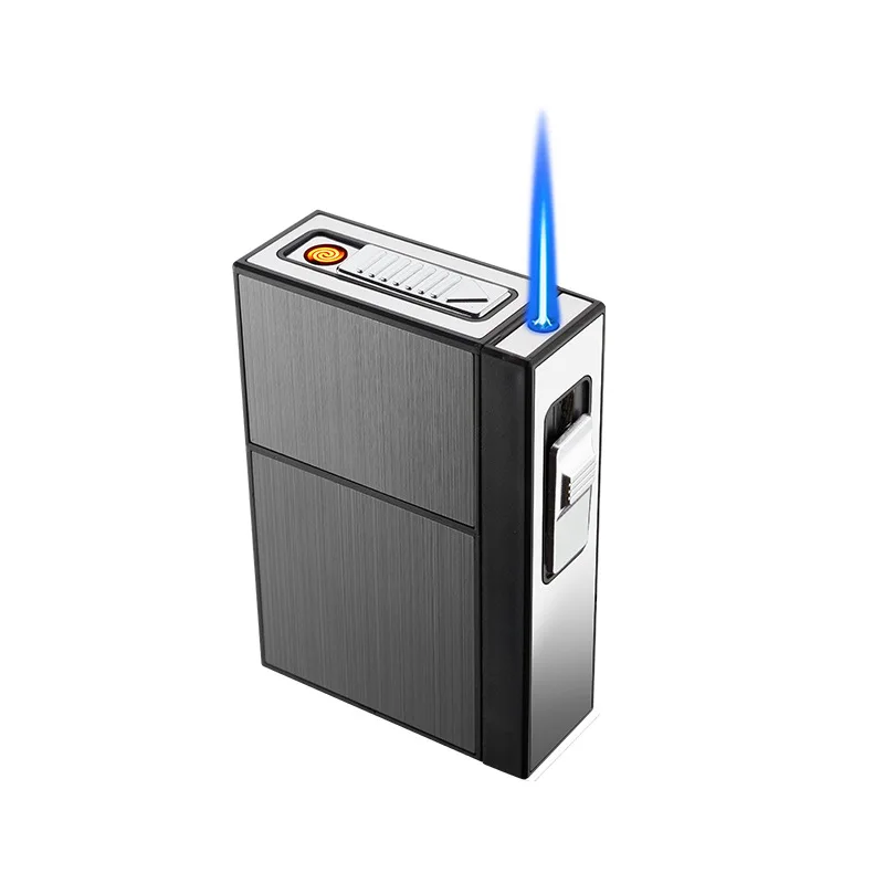USB+butane Gas Cigarette Case Lighter, Creative Portable Lighter Cigarette Case, Moisture-proof, Can Hold 20 Cigarettes