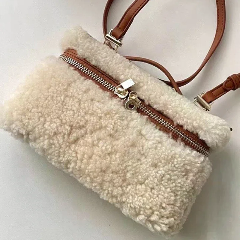 

Autumn Winter Lamb Fur Velvet Lunch Box Bag Women's Handbag Oulder Crossbody Bag