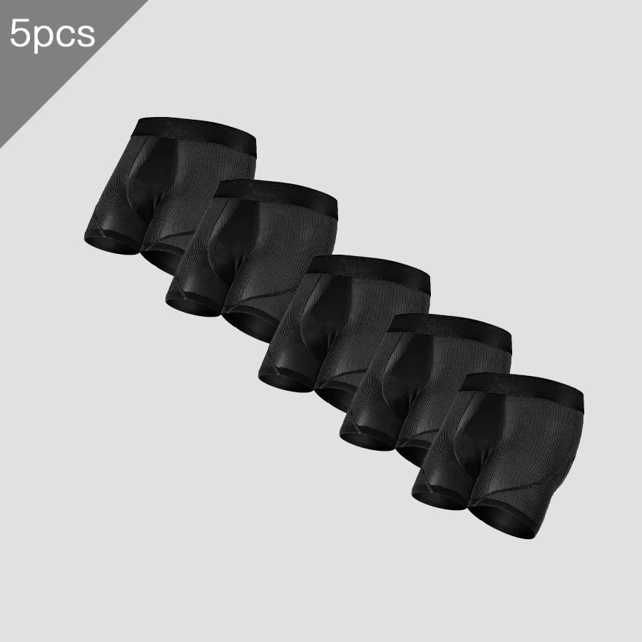 

5PCS Gun-bullet split sports underwear for men, summer thin ice silk long running extended anti-chafing leg four-corner pants