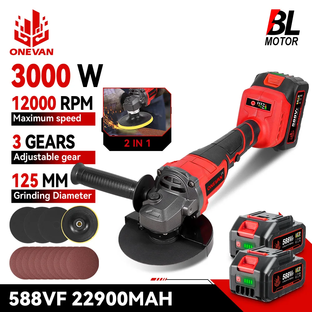 ONEVAN – meuleuse d'angle M14 sans balais, 125mm, Machine de découpe, meuleuse d'angle électrique sans fil, outils électriques pour broche de batterie Makita 18V