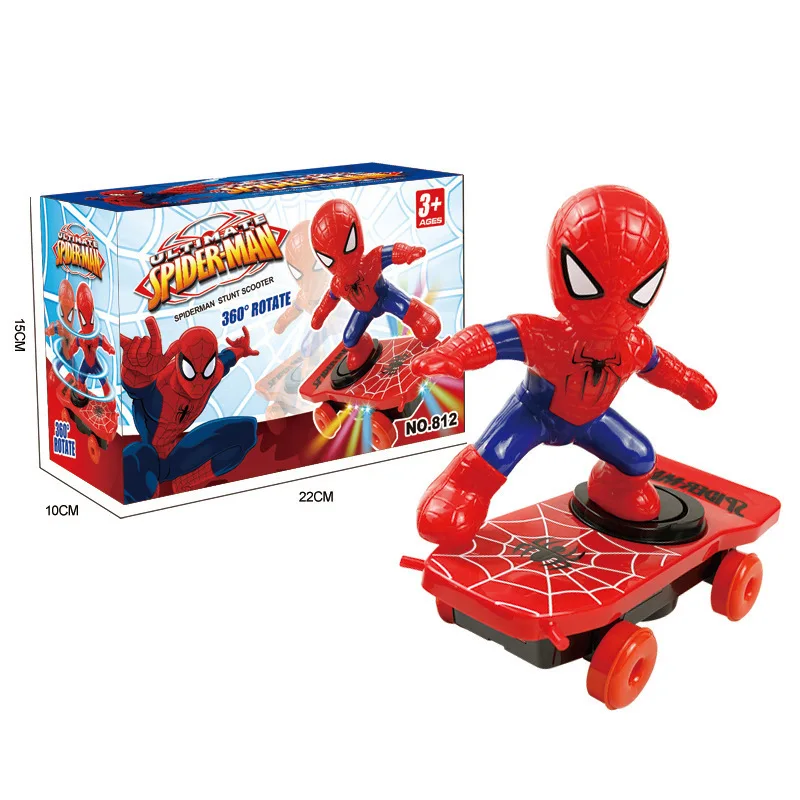 New The Avengers Spiderman Automatic Flip Rotation Skateboard Acousto-optic Car Electric Music Stunt Scooters Toy Christmas Gift