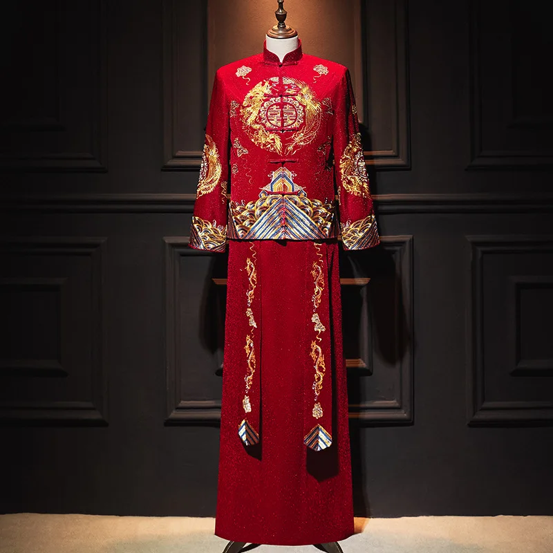 

HH316Men's Xiuhe suit 2024 new Chinese wedding groom suit slim men's wedding suit dragon and phoenix coat men's suit Xiuhe