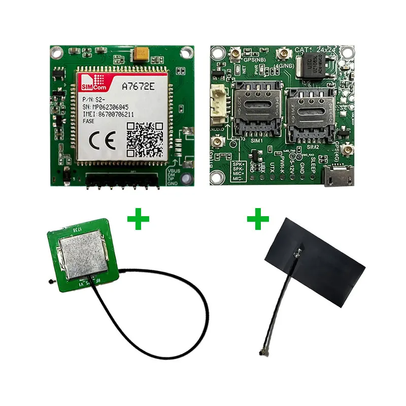 Плата разработки модуля A7672E-FASE LTE CAT1 + голос + BT + GNSS, комплект основной платы с антенной FPC + GPS