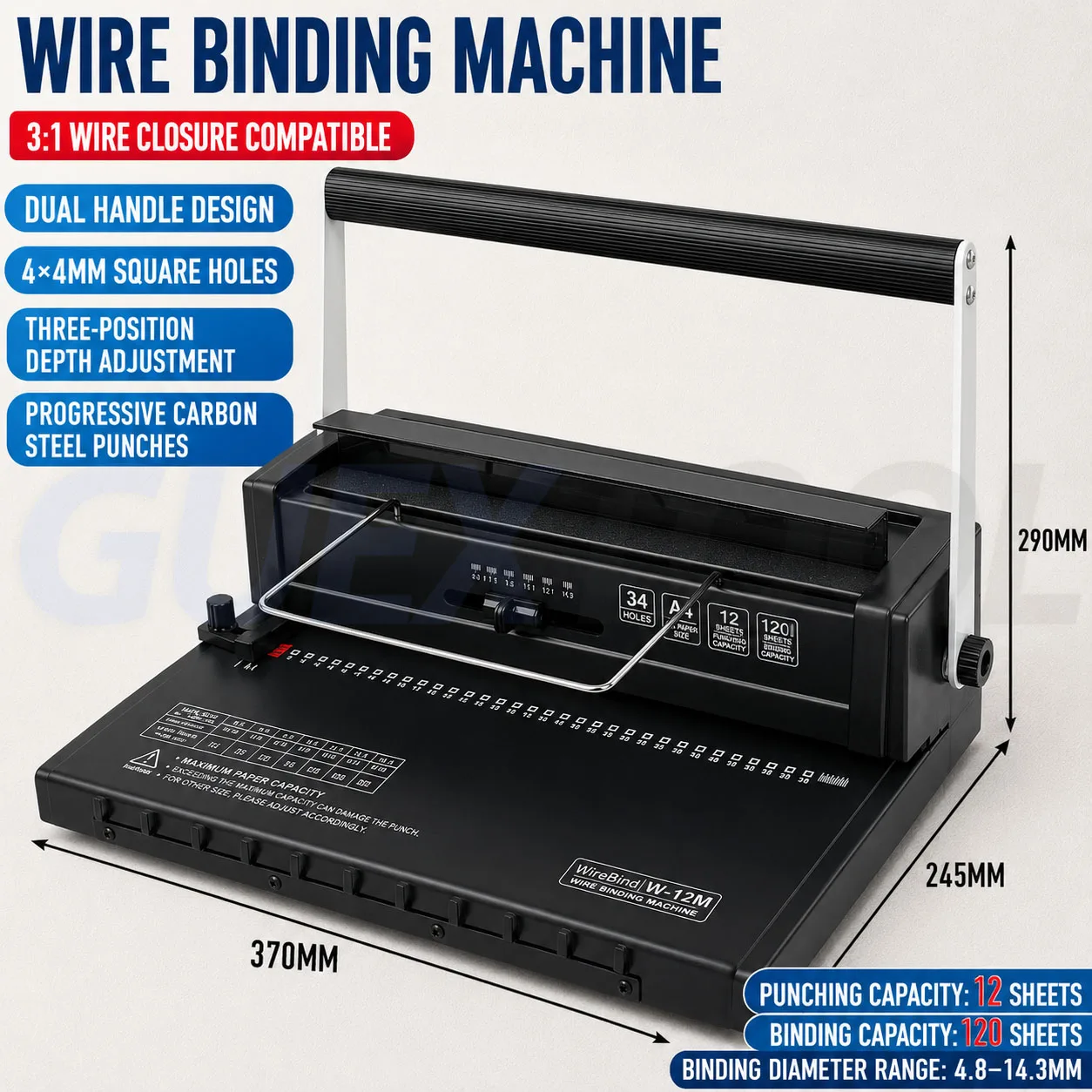 A4 Desktop Binding Machine Manual Wire Punch Binder 34-Hole Adjustable Paper Punching Machine for Notebook Document Office