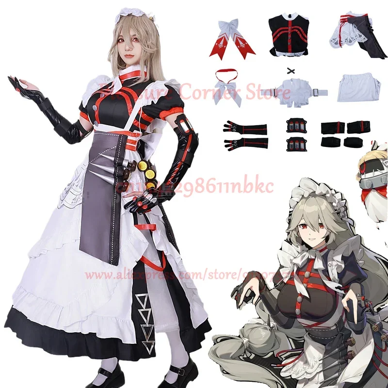 Zenless zona zero alexandrina sebastiane rina cosplay traje conjunto completo adereços zz rina cosplay vestido uniforme outfis peruca sapatos