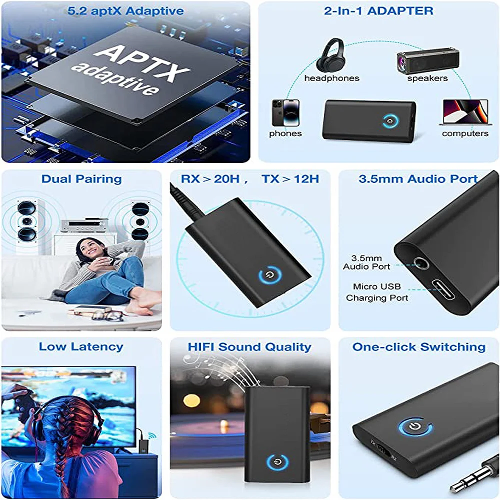 Blitzwolf BlitzMax BT05 Transmitter Receiver bluetooth V5.2 Apt Adaptive HiFi Sound Wireless Adapter for PC TV Wired Speaker view 5