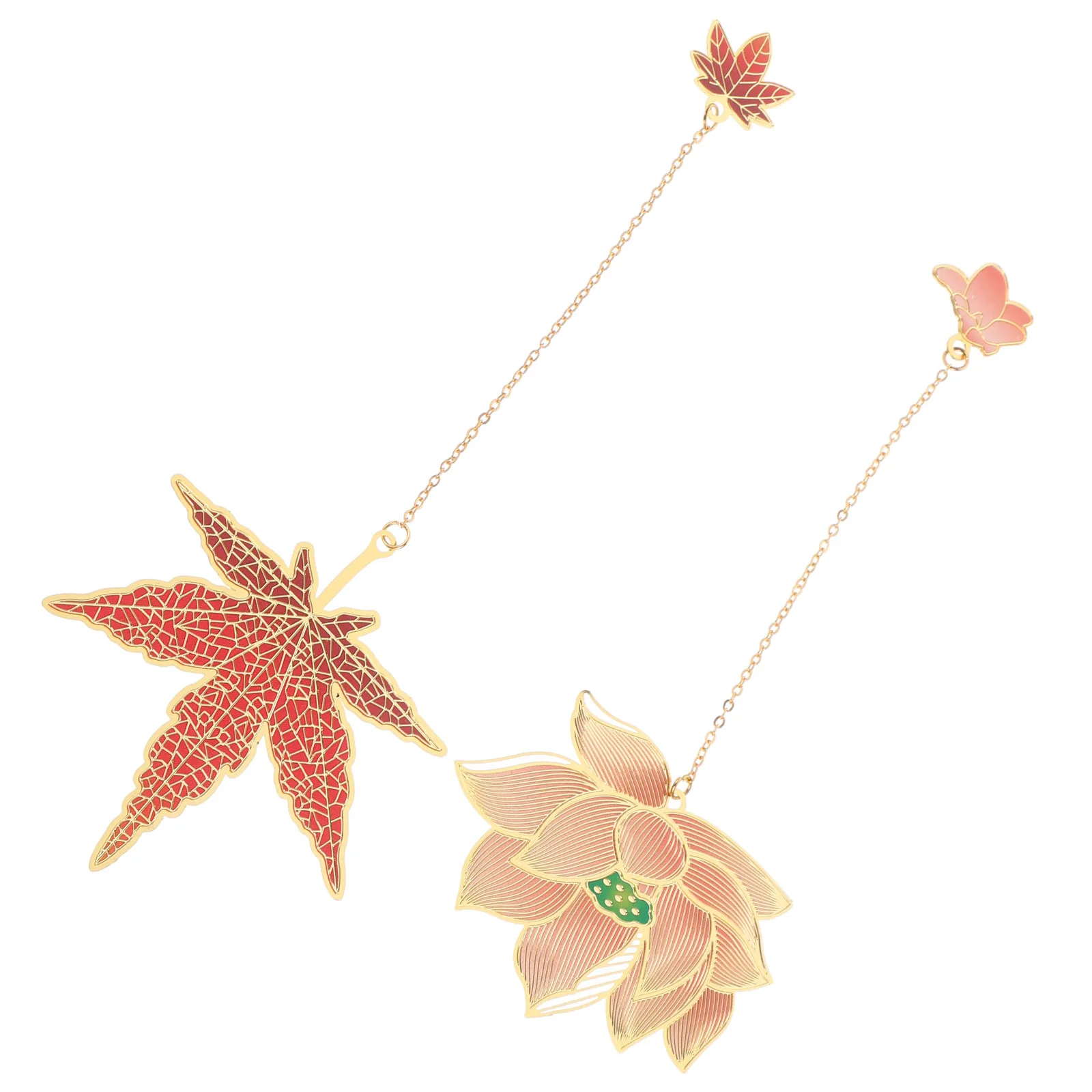 

2 Pcs Bookmark Retro Chinese Chain Bookmarks The Flowers Metal Leaf Charms for Women
