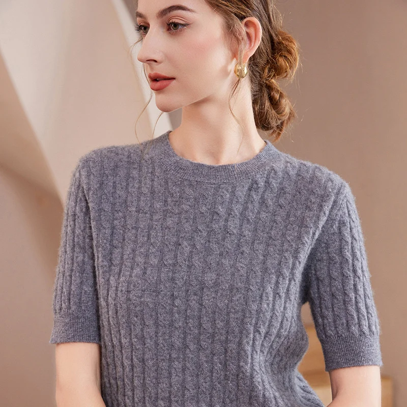 

Women's 100% Pure Cashmere Sweater Crew Neck Short Sleeve Warm Soft Knitted cable Pullover New Knit Tops Women Clothes 2025 New