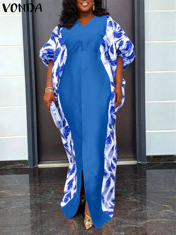 

Plus Size Dresses 2025 Autumn Printed Sundress Women Vintgae Party Long Vestidos Casual Loose 3/4 Bat-wing Sleeve Robe VONDA 5XL